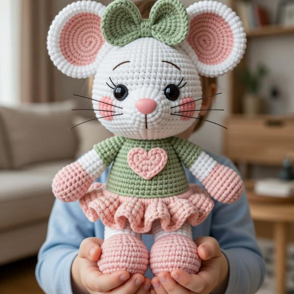 Cute Mouse Amigurumi Crochet Pattern PDF | Mouse Doll with Dress | Kawaii Plush Toy Tutorial | Instant Download