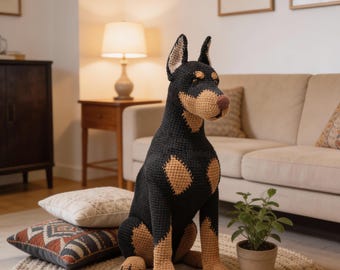 Realistic Doberman Crochet Pattern – Amigurumi Dog, Black Tan Decor (PDF Pattern)