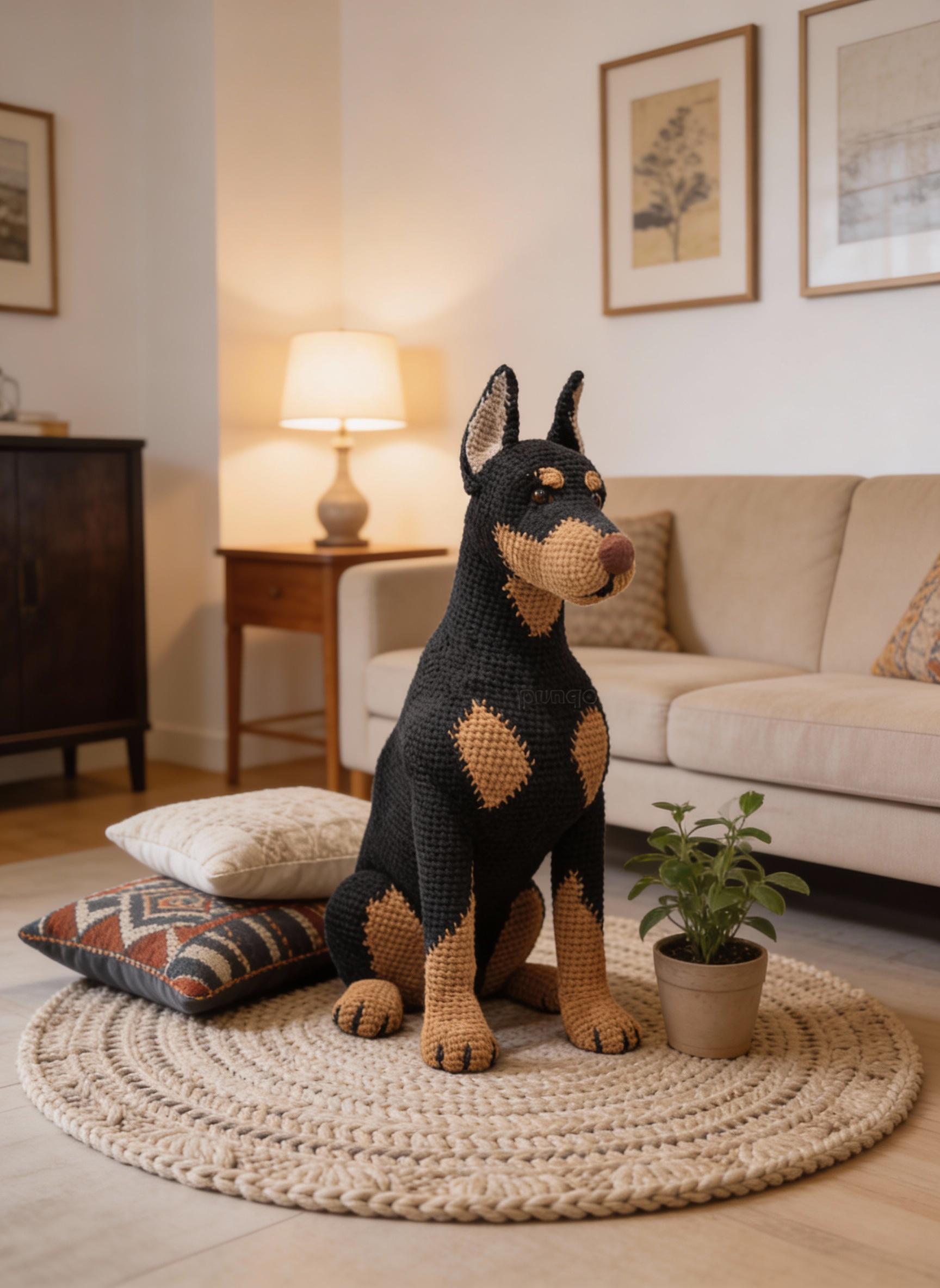 Realistic Doberman Crochet Pattern – Amigurumi Dog, Black Tan Decor ...