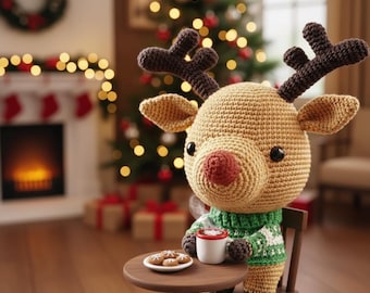 Patrón de ganchillo PDF de amigurumi de reno / Peluche navideño kawaii / Juguete de ganchillo para principiantes / Patrón de ganchillo para regalo navideño