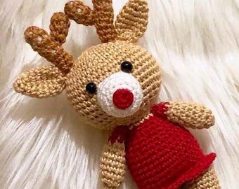 Patrón de amigurumi de pareja de renos en PDF / Patrón de peluche navideño kawaii para parejas / Tutorial para principiantes sobre regalos navideños