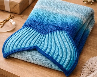 Patrón de ganchillo en PDF para manta con forma de cola de sirena / Capullo de sirena para adultos / Saco de dormir acogedor / Ideal para principiantes / Regalo de sirena / Descarga instantánea