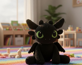 Patrón de ganchillo del dragón Furia Nocturna / Tutorial en PDF de amigurumi de Desdentado (Descarga instantánea)