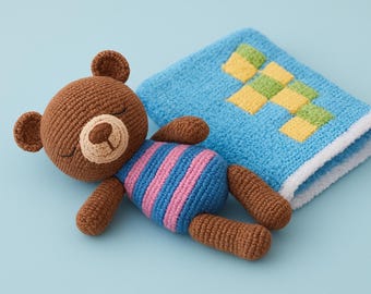 Patrón de crochet para amigurumi de oso dormilón (PDF) – Tutorial fácil de peluche