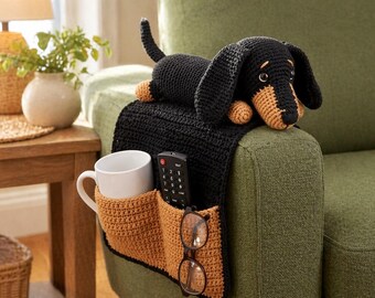 Crochet Sofa Arm Organizer Pattern, Dachshund Couch Caddy, PDF Tutorial (Instant Download)