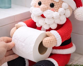 Patrón de ganchillo en PDF para soporte de papel higiénico con forma de Papá Noel, tutorial para soporte de papel higiénico, decoración navideña.