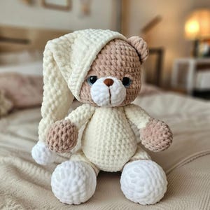 Schläfriger Teddybär Häkelanleitung, Amigurumi Häkelanleitung, PDF, Anleitung für Plüschtier, Baby Geschenk
