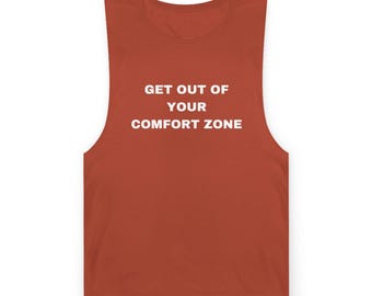 Camiseta de tirantes para salir de tu zona de confort / Camiseta de entrenamiento con tipografía motivacional