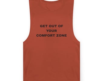 Camiseta de tirantes para salir de tu zona de confort / Camiseta de entrenamiento con tipografía motivacional