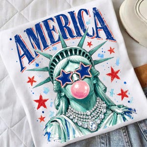 Preppy penseldrag Frihetsgudinnan blåser bubbla PNG: USA:s patriotiska självständighetsdag PNG Amerikas fjärde juli Clipart (digital nedladdning)