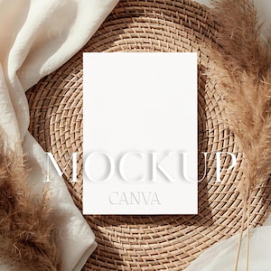 Boho Card Mockup, 5x7 Inch Minimalist Flat Lay, Wedding RSVP, Save the Date, Canva