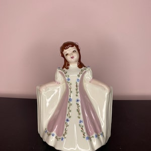 Vintage Florence Ceramics Lady Figurine Planter Vase Pink Pasadena CA 6" Tall