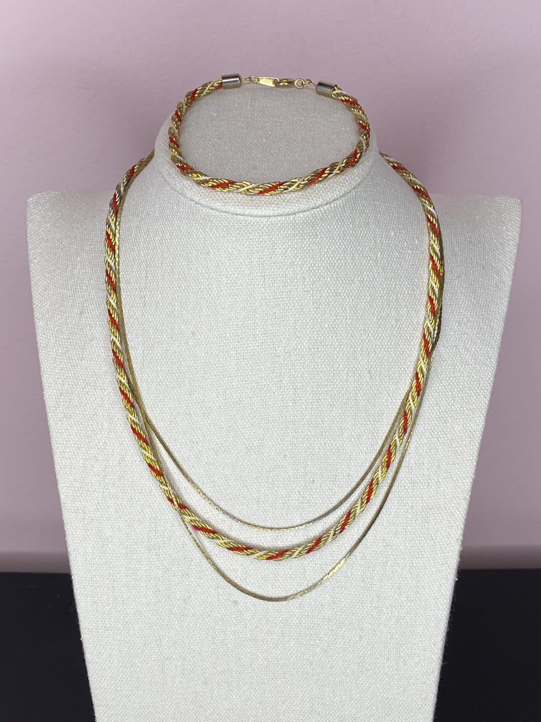 Twister Rope Chain Pattern Vintage Gold Tone and Red Twist Rope Chain Necklace and Bracelet Set - Etsy