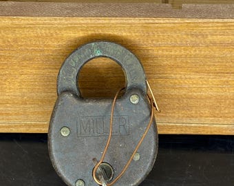 Antique Miller 6-Lever Iron Padlock & Key Tested Working Lock