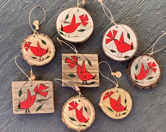 Cardinals - Cardinal Art - Wood Burning - Christmas Ornament - Nature Inspired - Cardinal Lover