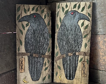 Crow Art - Raven Art - Norse - Celtic - Witchy - Druid - Magical - Pagan - Altar Decor -Viking - Protection - Hugin -  Munin