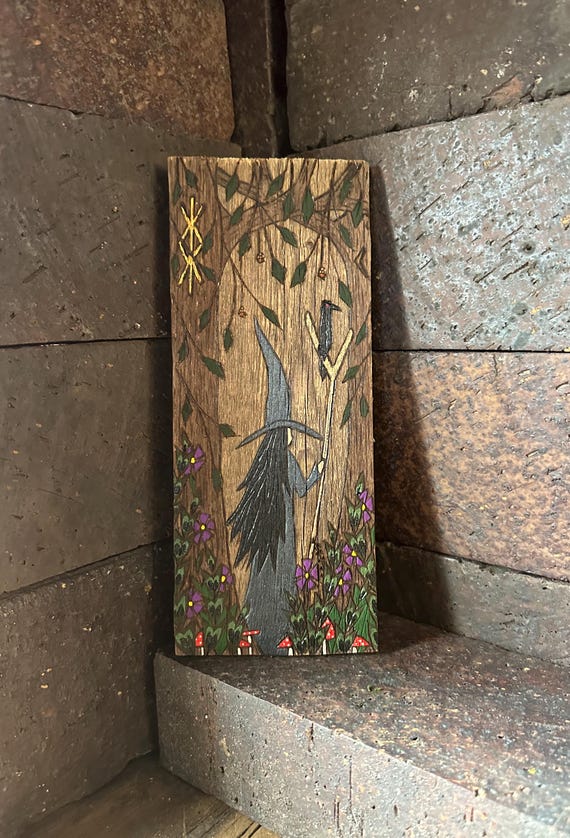 Wood Burning Witch Art – Mystical Altar Piece, Rune Magick