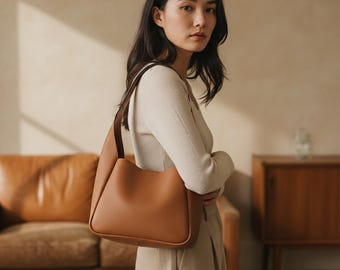 Bolsa de couro genuíno | Bolsa de ombro minimalista para mulheres