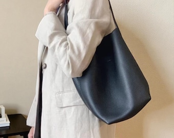 Bolso tote grande de piel / Bolso de hombro de piel auténtica para mujer / Bolso hobo para llevar debajo del brazo