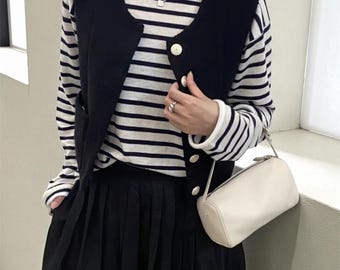 Leather Pouch Minimal Top Handle Bag Small Leather Handbag for Women