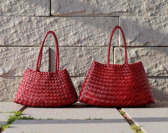 Handmade Woven Leather Tote Bag | Braided Shoulder Purse