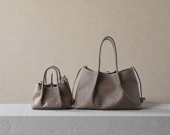 Handwoven Leather Tote | Soft Genuine Leather Shoulder Purse | Handmade Bag