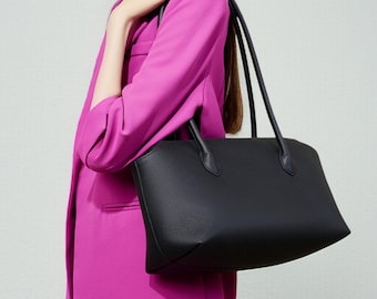 Minimalist Cowhide Leather Tote | Handmade Shoulder Bag for Women | Everyday Leather Purse