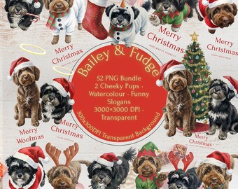 Pacchetto PNG di cani festivi / Acquerello / Cani di buon Natale / Clip art / Download digitale / Zampe di Babbo Natale / Arte carina per le vacanze con animali domestici
