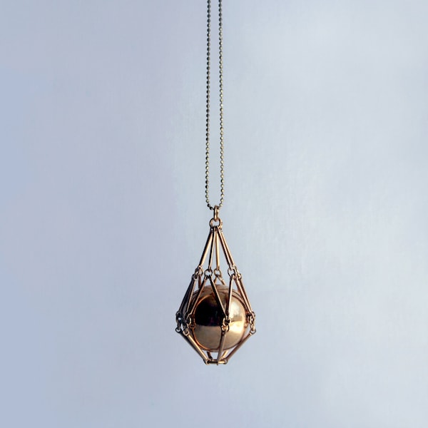FOR LACEY ONLY - Gold geometric necklace - Caged ball necklace - Modern statement necklace with brass bars