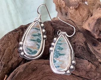 Blue tide seam earrings.  Hand fabricated settings.