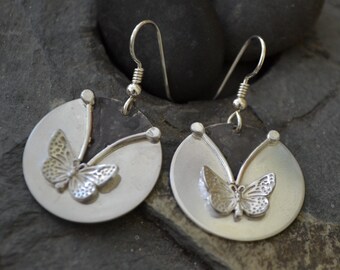 Sterling silver oxidized earrings.  hand crafted and forged.  "Flutterby"
