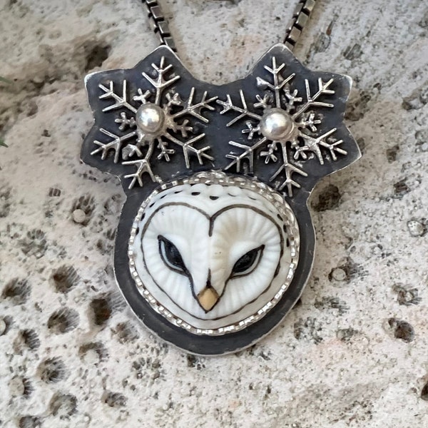 Sterling silver Owl pendant.  Snow Owl