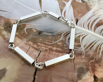 Sterling silver square link bracelet.   made to size. “Silver Linings”