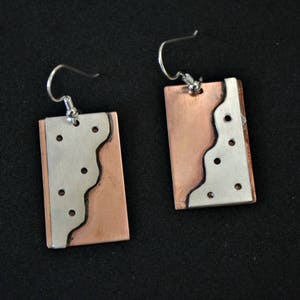 Copper and sterling earrings. handmade. Downside Up. image 2