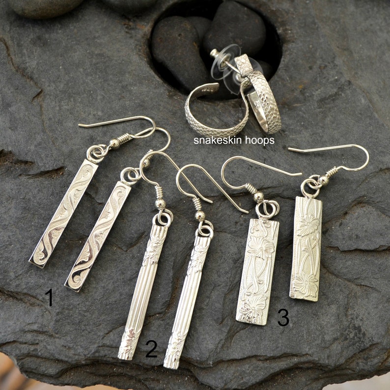 choose 1 2 sterling silver patterned earrings 3 or snakeskin hoops