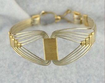 Sterling silver EGYPTIAN wire wrap bracelet.  14K gold filled accents