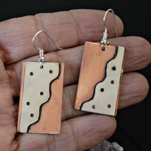 Copper and sterling earrings. handmade. Downside Up. image 3