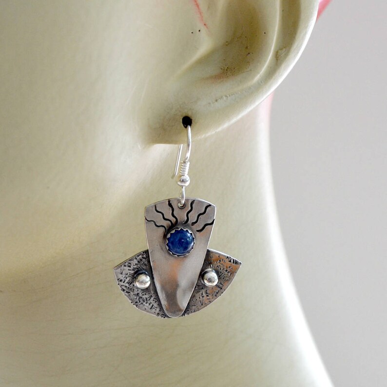 /'well worn jeans/' Blue kyanite and textured sterling silver earrings