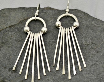 Sterling silver fringe earrings.  Silver dangle earrings.  hand forged.