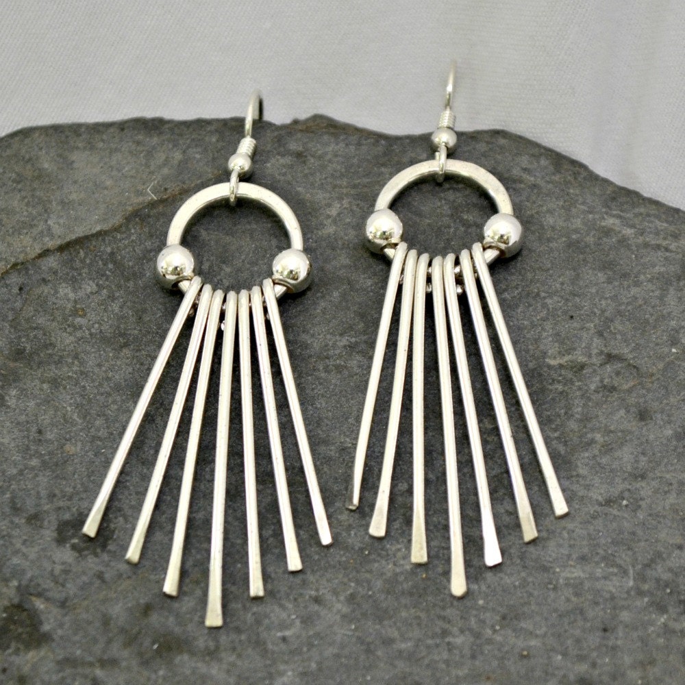 Sterling silver fringe earrings. Silver dangle earrings. Etsy