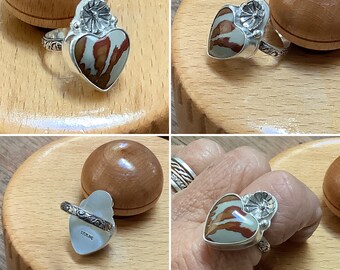 Owyhee Jasper heart ring.  Sterling silver.  “Painted heart”