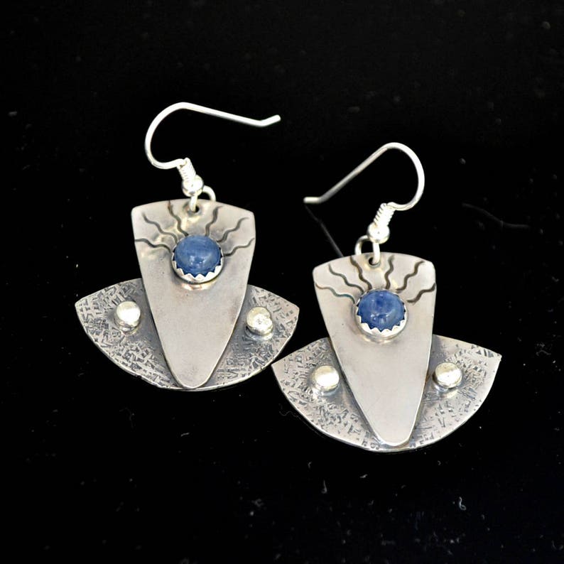 /'well worn jeans/' Blue kyanite and textured sterling silver earrings