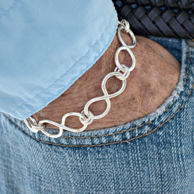 Mens sterling silver Infinity Link bracelet. Unisex. hand forged. Endless Love image 1