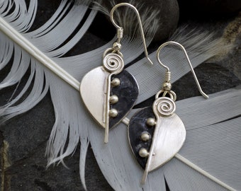 Sterling silver oxidized earrings.  hand crafted and forged. "harlequin nights"