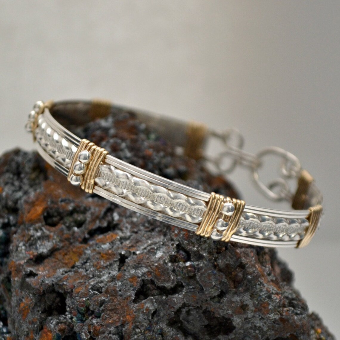 Sterling Silver Wire Wrap Bracelet With 14K Gold Filled Etsy
