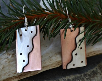 Copper and sterling earrings.  handmade.  Downside Up.