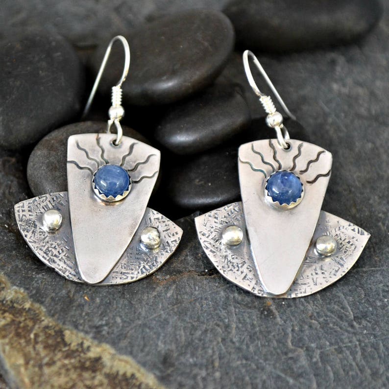 /'well worn jeans/' Blue kyanite and textured sterling silver earrings