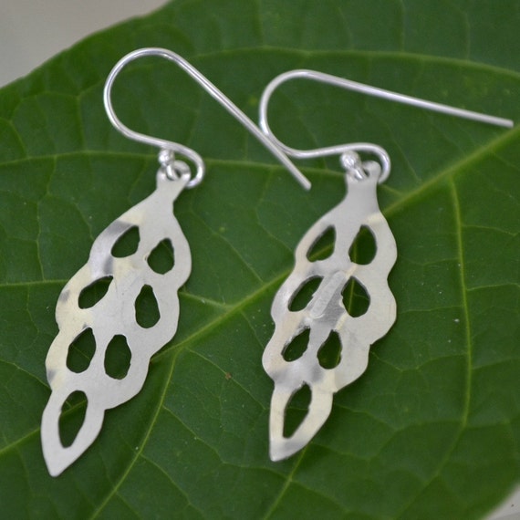 Sterling Silver Pierced Leaf Earrings. Hand Cut Etsy