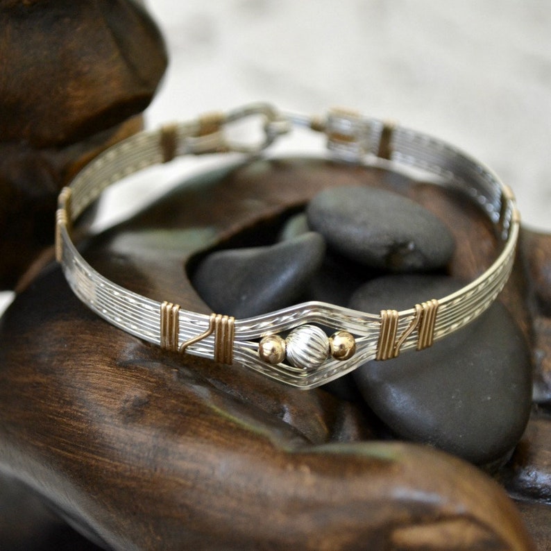 RuLaLa 2.0 Sterling silver and 14K gold filled wire wrapped bracelet. image 5