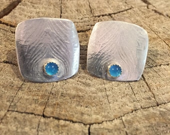 Sterling silver post earrings with blue chalcedony.